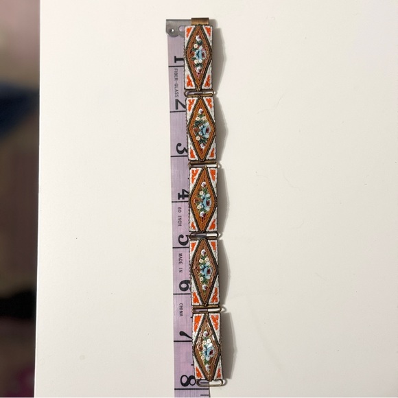 VINTAGE | MICRO MINI MOSAIC UNIQUE FLORAL BLUE ROSE ITALIAN AMALFI BRACELET - Picture 8 of 9